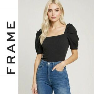 FRAME Square Neck Women's Puff Sleeve Cashmere Charcoal Sweater Grey Size Large